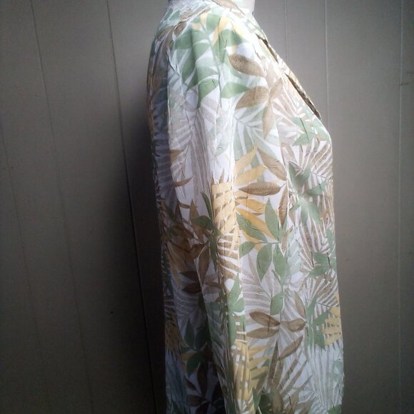 Cathy Daniels Blouse M Button Up Sheer Textured 3/4 Sleeve Floral Brown Green - Picture 6 of 16